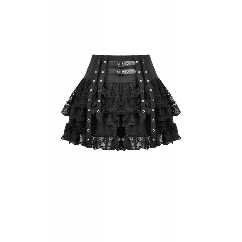 Dark in Love Punk Mini Skirt Eyelet Lace Layered UK 8-22 - QHA UK