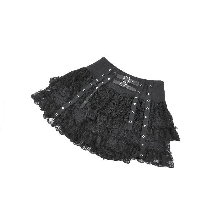 Dark in Love Punk Mini Skirt Eyelet Lace Layered UK 8-22 - QHA UK