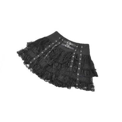 Dark in Love Punk Mini Skirt Eyelet Lace Layered UK 8-22 - QHA UK