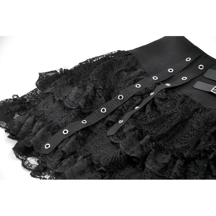 Dark in Love Punk Mini Skirt Eyelet Lace Layered UK 8-22 - QHA UK