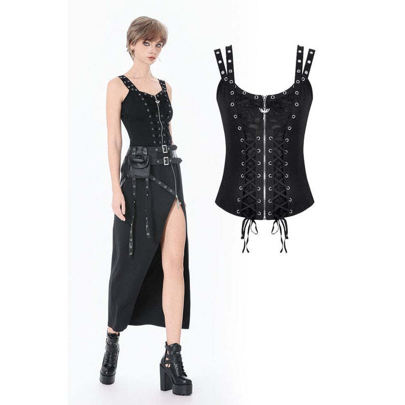 Dark in Love Women's Punk Shirt Lace-Up Corset Top UK 8-18 - QHA UK