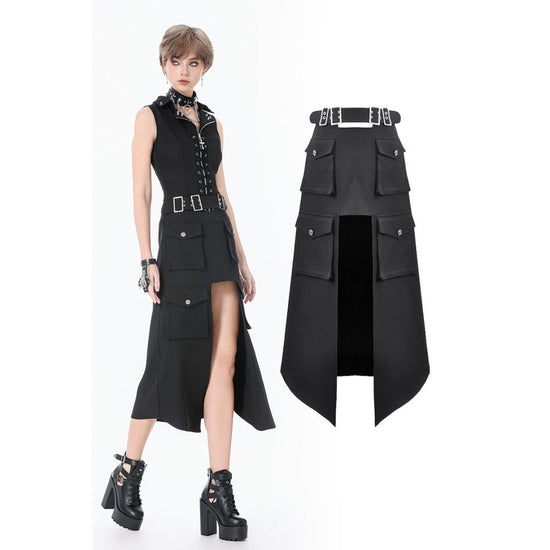 Dark in Love Punk Skirt Layered Pocket Cutout Belted Long UK 8-18 - QHA UK