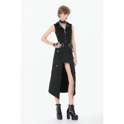 Dark in Love Punk Skirt Layered Pocket Cutout Belted Long UK 8-18 - Pocket Detail - QHA UK