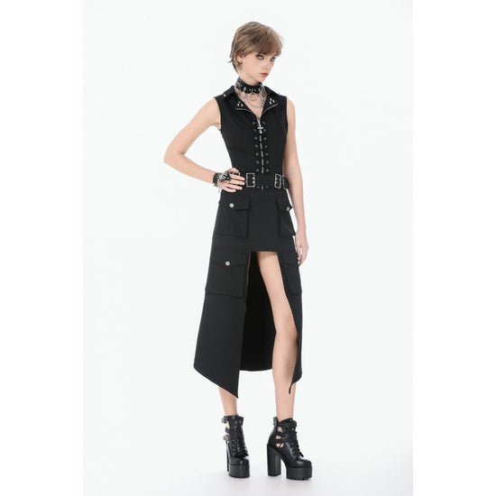 Dark in Love Punk Skirt Layered Pocket Cutout Belted Long UK 8-18 - Pocket Detail - QHA UK