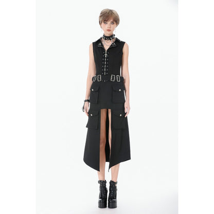 Dark in Love Punk Skirt Layered Pocket Cutout Belted Long UK 8-18 - Pocket Detail - QHA UK