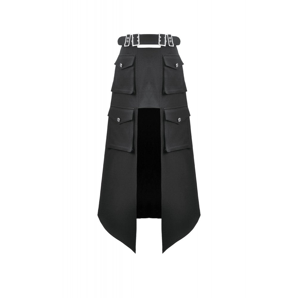 Dark in Love Punk Skirt Layered Pocket Cutout Belted Long UK 8-18 - Pocket Detail - QHA UK