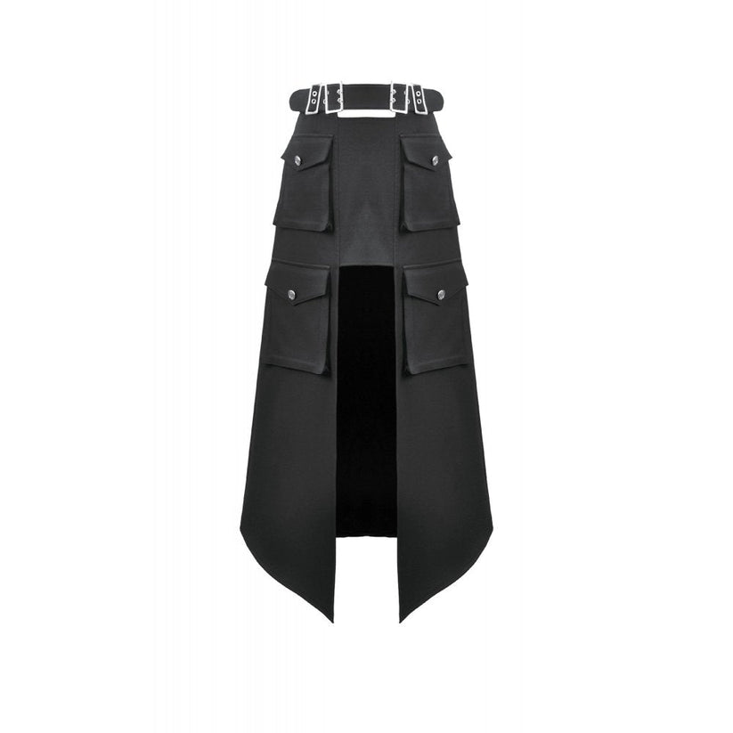 Dark in Love Punk Skirt Layered Pocket Cutout Belted Long UK 8-18 - Pocket Detail - QHA UK