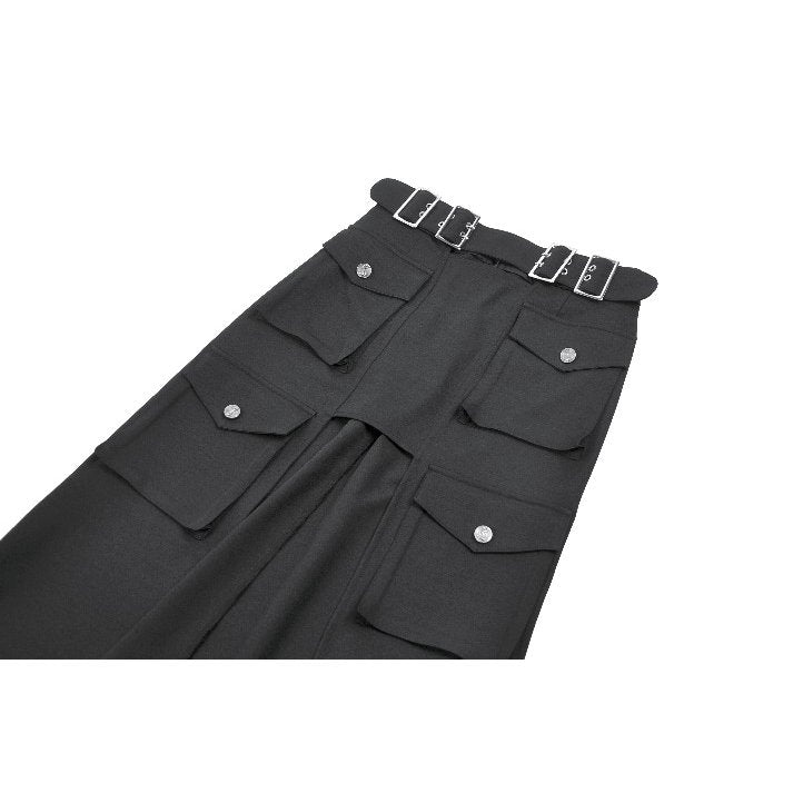 Dark in Love Punk Skirt Layered Pocket Cutout Belted Long UK 8-18 - Pocket Detail - QHA UK