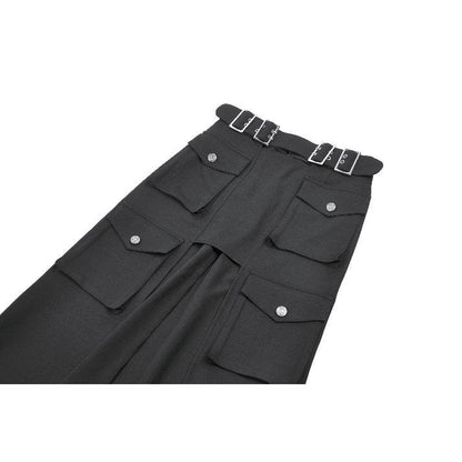 Dark in Love Punk Skirt Layered Pocket Cutout Belted Long UK 8-18 - Pocket Detail - QHA UK