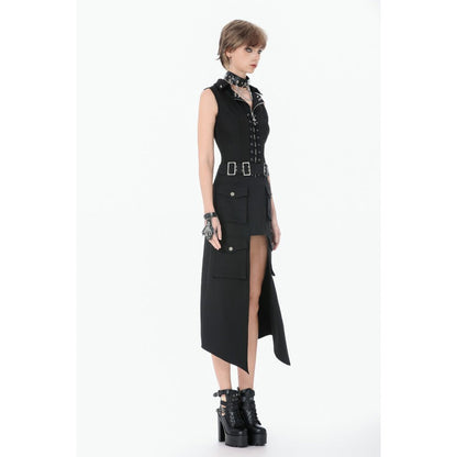 Dark in Love Punk Skirt Layered Pocket Cutout Belted Long UK 8-18 - Pocket Detail - QHA UK
