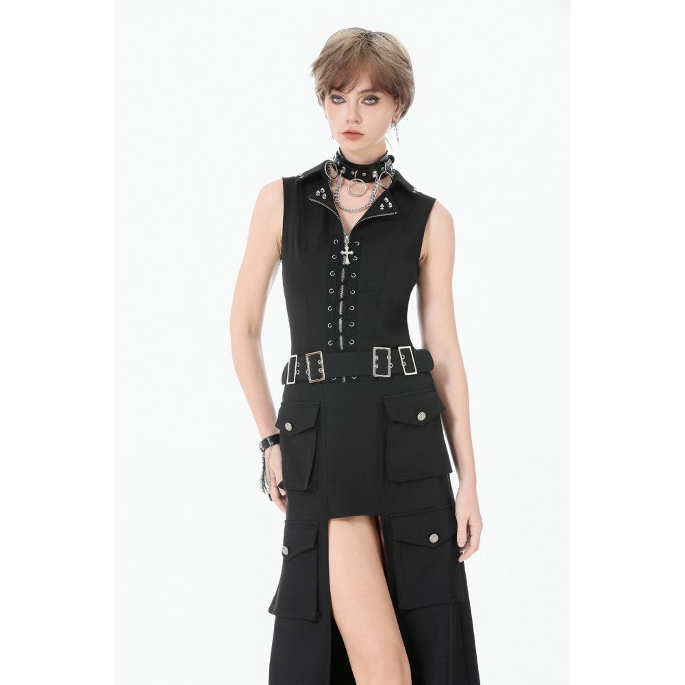 Dark in Love Punk Skirt Layered Pocket Cutout Belted Long UK 8-18 - Pocket Detail - QHA UK
