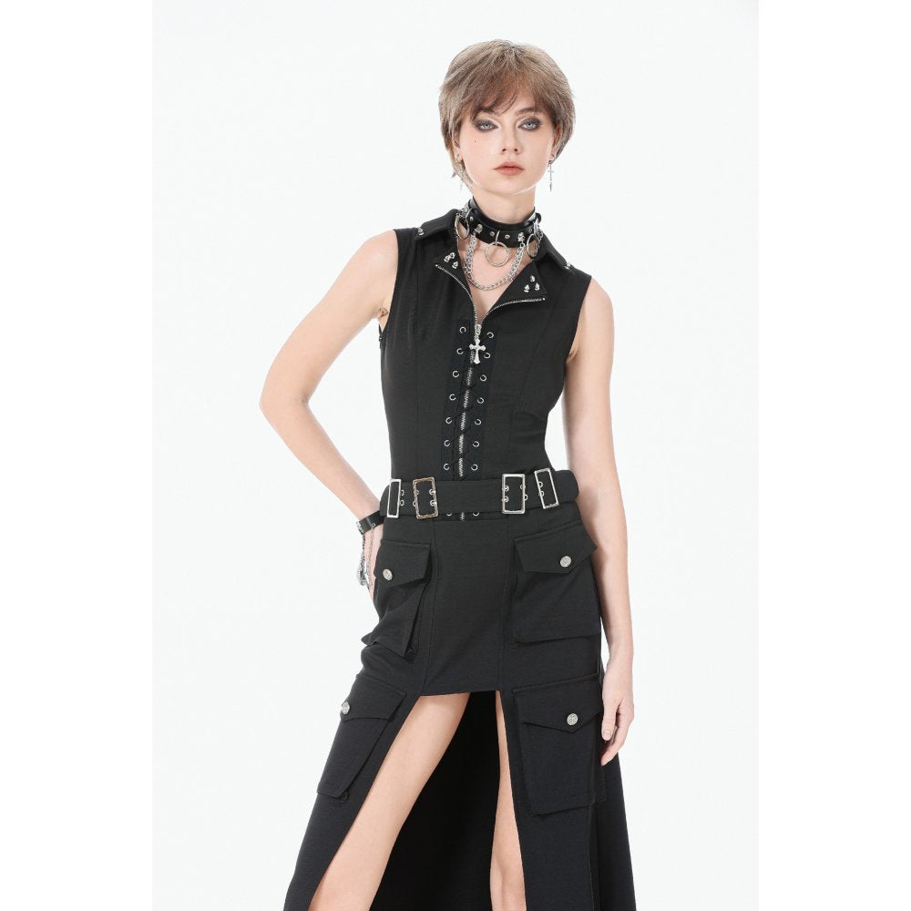 Dark in Love Punk Skirt Layered Pocket Cutout Belted Long UK 8-18 - Pocket Detail - QHA UK