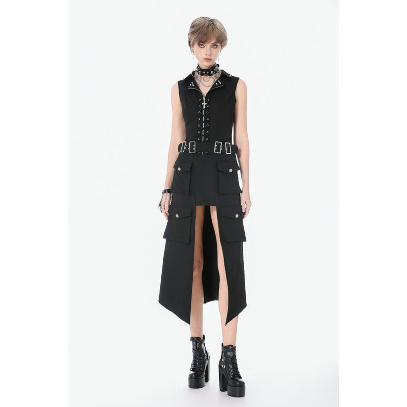Dark in Love Punk Skirt Layered Pocket Cutout Belted Long UK 8-18 - Pocket Detail - QHA UK