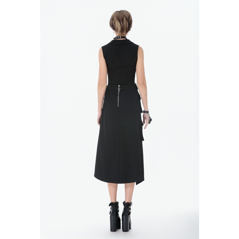 Dark in Love Punk Skirt Layered Pocket Cutout Belted Long UK 8-18 - Pocket Detail - QHA UK