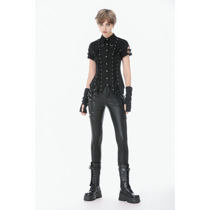 Dark in Love Women's Punk Trousers Leather-Look Strap Detail UK 8-18 - QHA UK