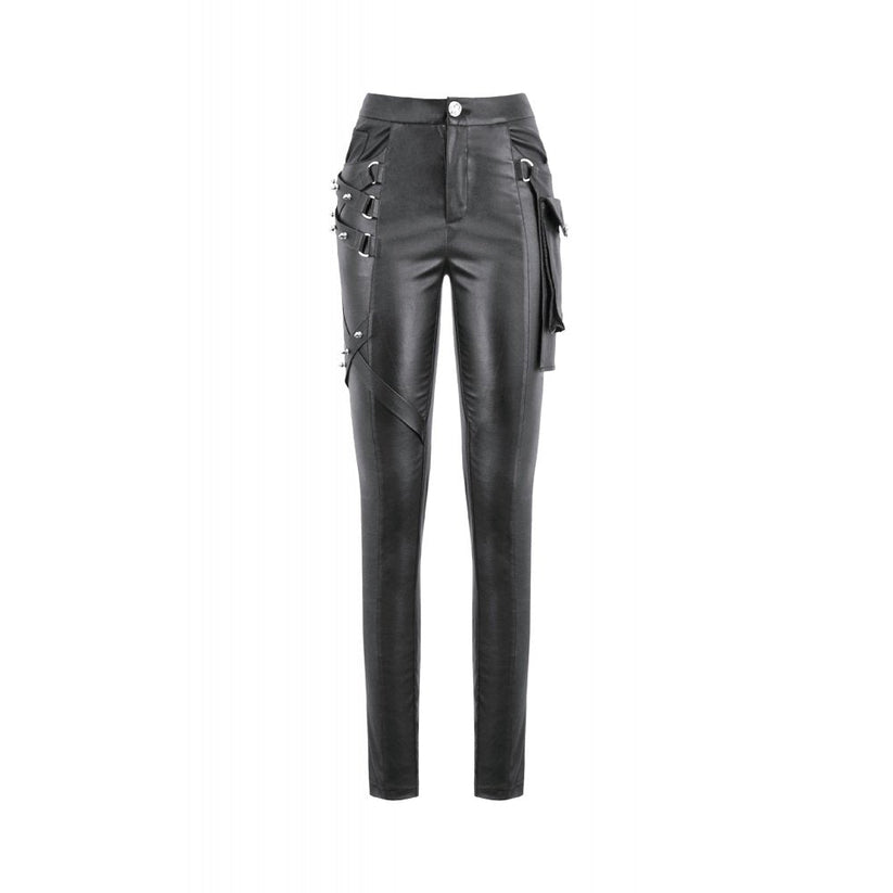 Dark in Love Women's Punk Trousers Leather-Look Strap Detail UK 8-18 - QHA UK