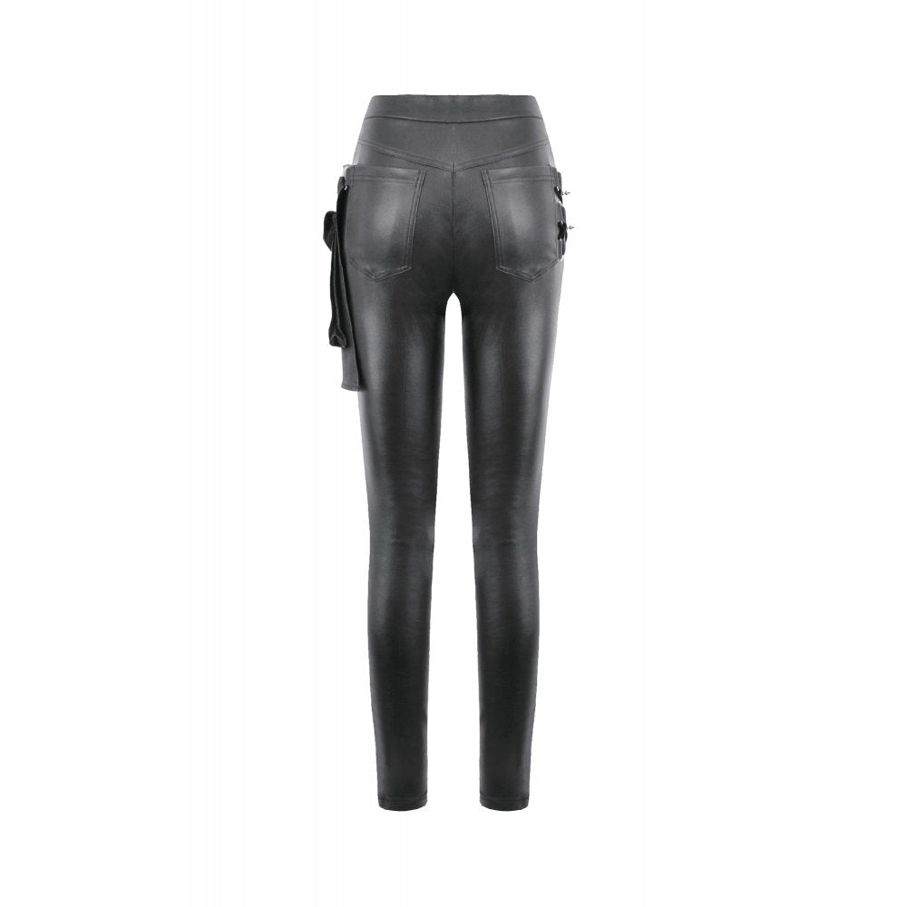 Dark in Love Women's Punk Trousers Leather-Look Strap Detail UK 8-18 - QHA UK
