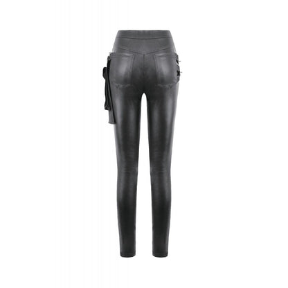 Dark in Love Women's Punk Trousers Leather-Look Strap Detail UK 8-18 - QHA UK
