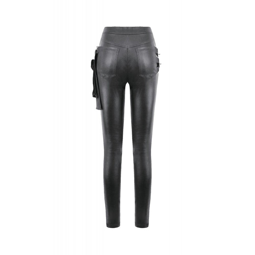 Dark in Love Women's Punk Trousers Leather-Look Strap Detail UK 8-18 - QHA UK