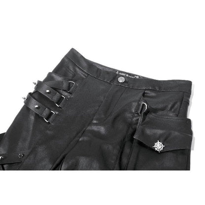 Dark in Love Women's Punk Trousers Leather-Look Strap Detail UK 8-18 - QHA UK