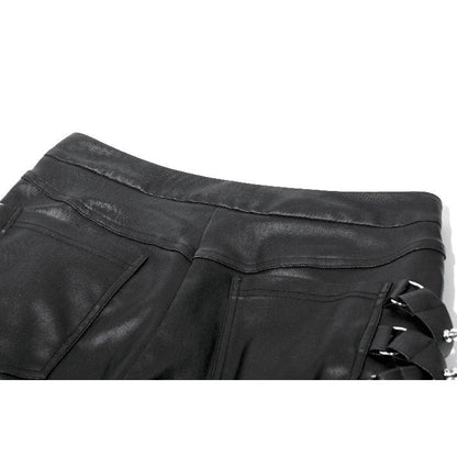 Dark in Love Women's Punk Trousers Leather-Look Strap Detail UK 8-18 - QHA UK