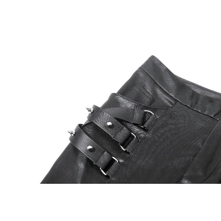 Dark in Love Women's Punk Trousers Leather-Look Strap Detail UK 8-18 - QHA UK