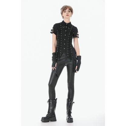 Dark in Love Women's Punk Trousers Leather-Look Strap Detail UK 8-18 - QHA UK