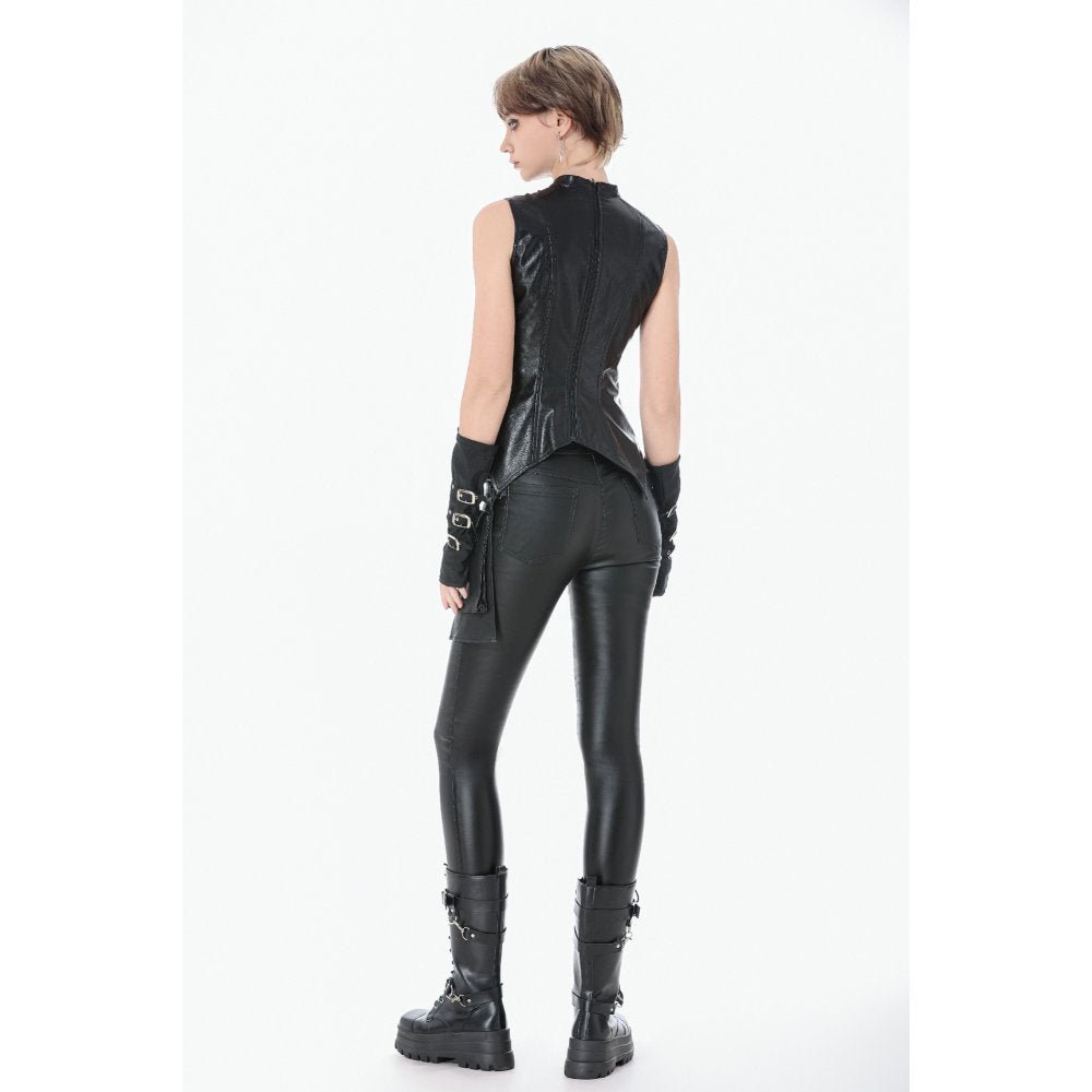 Dark in Love Women's Punk Trousers Leather-Look Strap Detail UK 8-18 - QHA UK