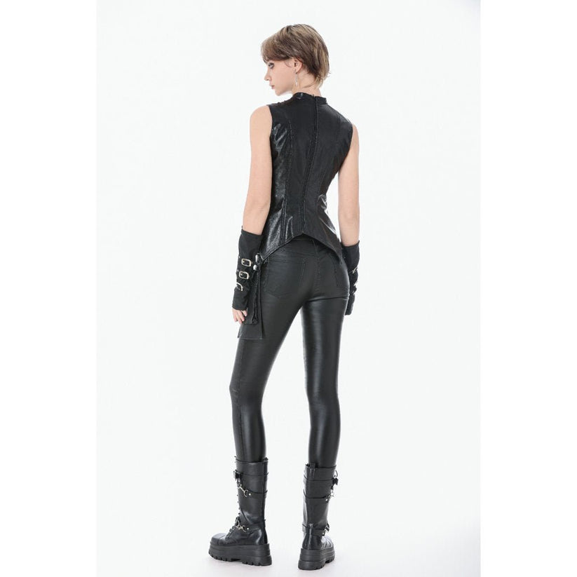 Dark in Love Women's Punk Trousers Leather-Look Strap Detail UK 8-18 - QHA UK