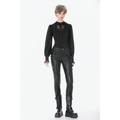 Dark in Love Women's Punk Trousers Leather-Look Strap Detail UK 8-18 - QHA UK