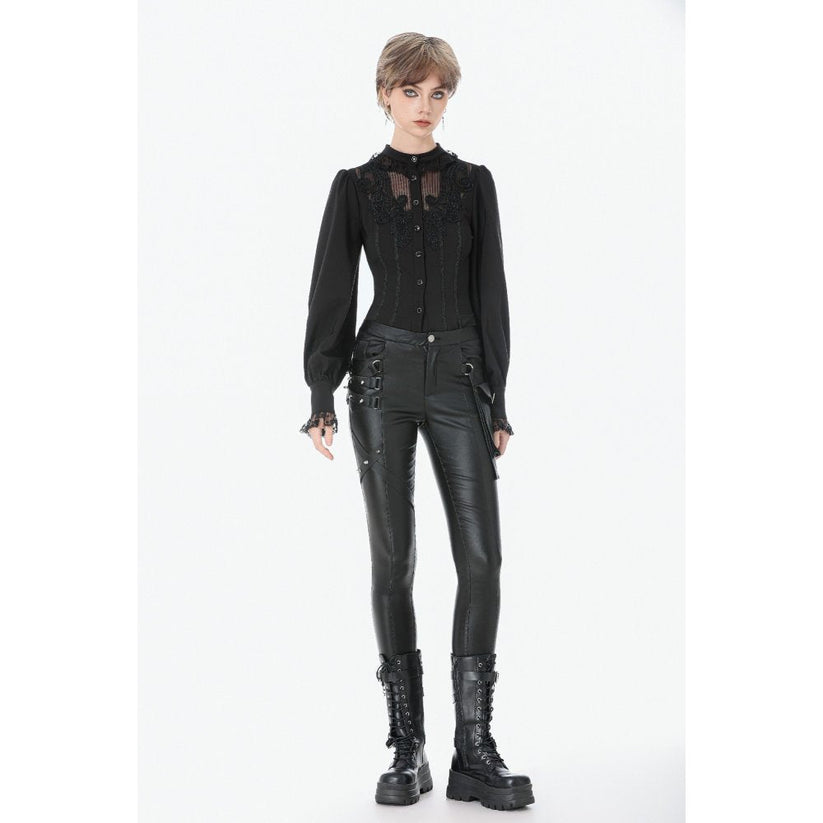 Dark in Love Women's Punk Trousers Leather-Look Strap Detail UK 8-18 - QHA UK