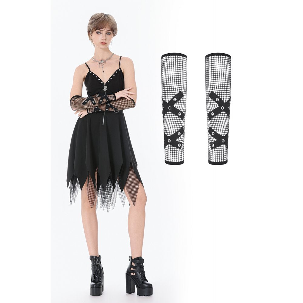 Dark in Love Punk Gloves Mesh Hollow Chain Décor - QHA UK