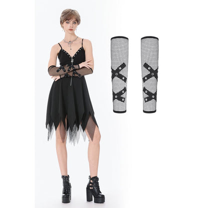 Dark in Love Punk Gloves Mesh Hollow Chain Décor - QHA UK