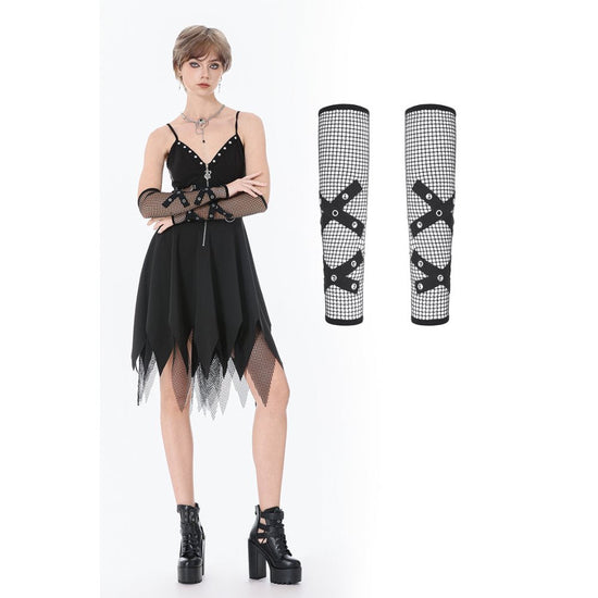 Dark in Love Punk Gloves Mesh Hollow Chain Décor - QHA UK