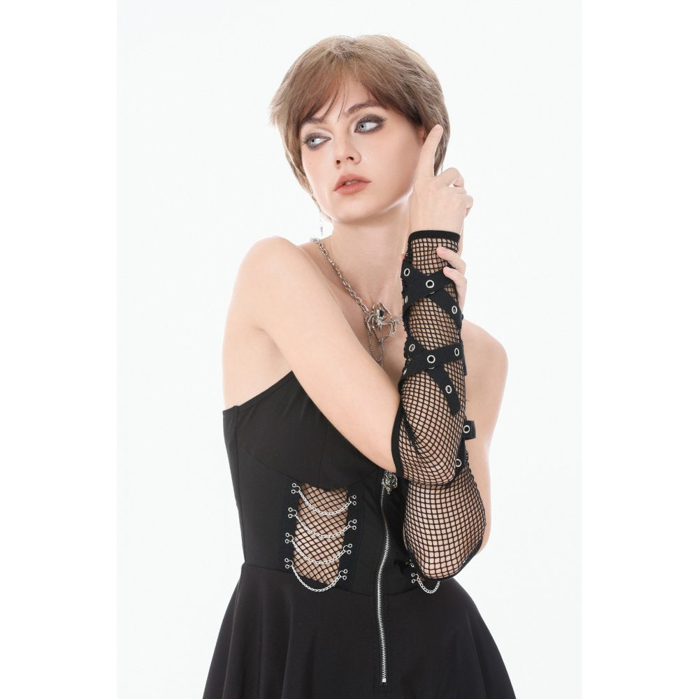 Dark in Love Punk Gloves Mesh Hollow Chain Décor - QHA UK