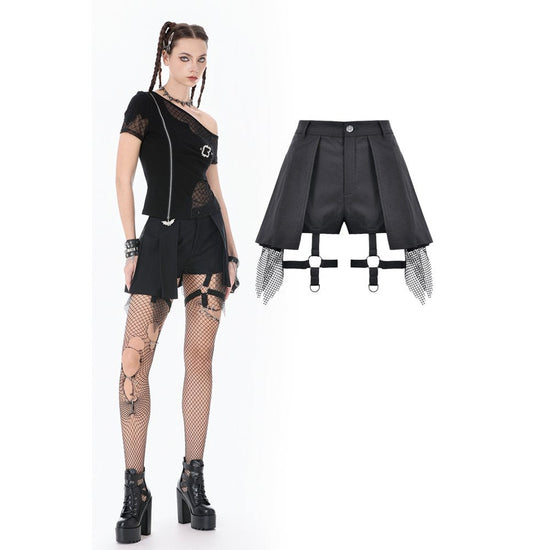 Dark in Love Women's Punk Skort Mesh Layered Shorts UK 8-22 - QHA UK