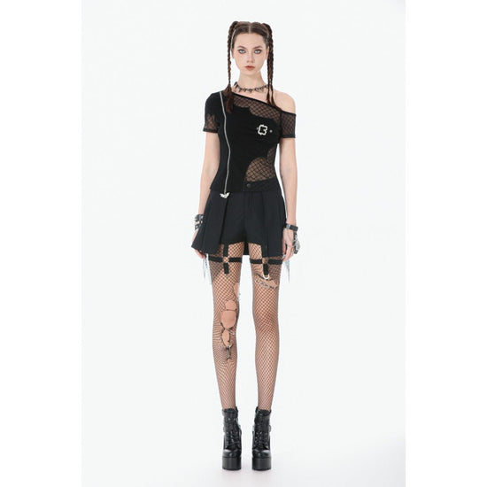 Dark in Love Women's Punk Skort Mesh Layered Shorts UK 8-22 - QHA UK
