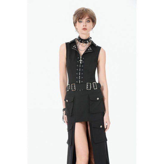 Dark in Love Women's Alternative Vest Top Studded Lace-Up Black - QHA UK