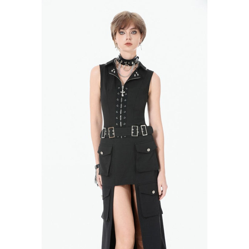 Dark in Love Women's Alternative Vest Top Studded Lace-Up Black - QHA UK