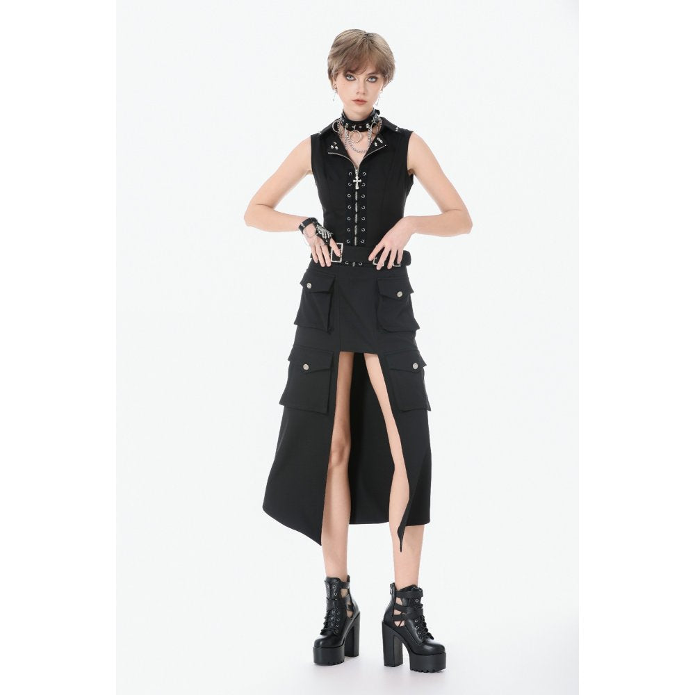 Dark in Love Women's Alternative Vest Top Studded Lace-Up Black - QHA UK