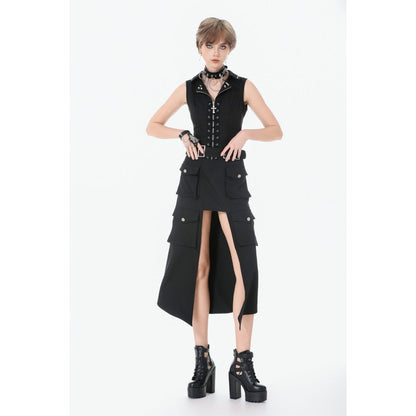 Dark in Love Women's Alternative Vest Top Studded Lace-Up Black - QHA UK