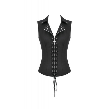 Dark in Love Women's Alternative Vest Top Studded Lace-Up Black - QHA UK