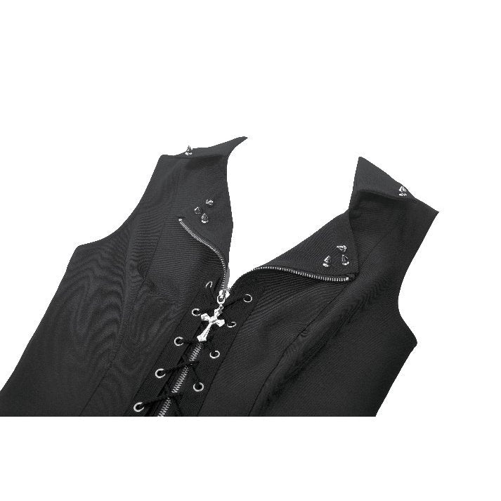 Dark in Love Women's Alternative Vest Top Studded Lace-Up Black - QHA UK