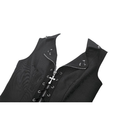 Dark in Love Women's Alternative Vest Top Studded Lace-Up Black - QHA UK