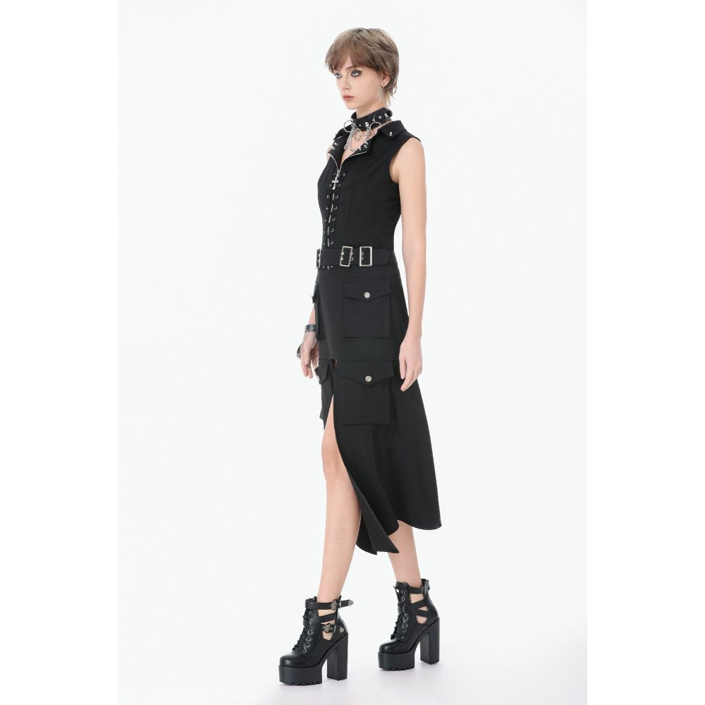 Dark in Love Women's Alternative Vest Top Studded Lace-Up Black - QHA UK