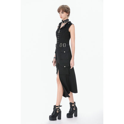 Dark in Love Women's Alternative Vest Top Studded Lace-Up Black - QHA UK