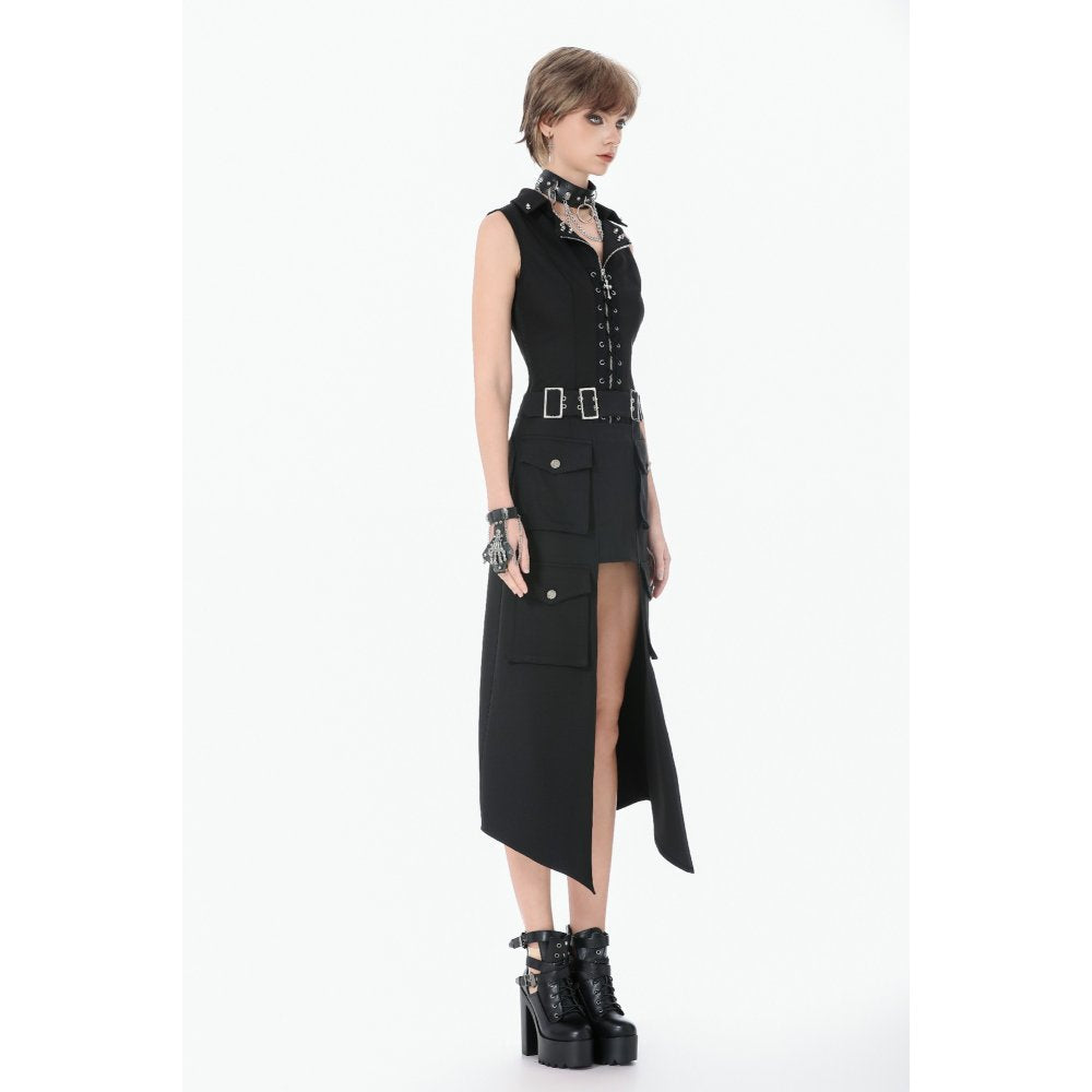 Dark in Love Women's Alternative Vest Top Studded Lace-Up Black - QHA UK