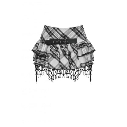 Dark in Love Punk Skirt Quinn Black and White Checked Asymmetrical - QHA UK