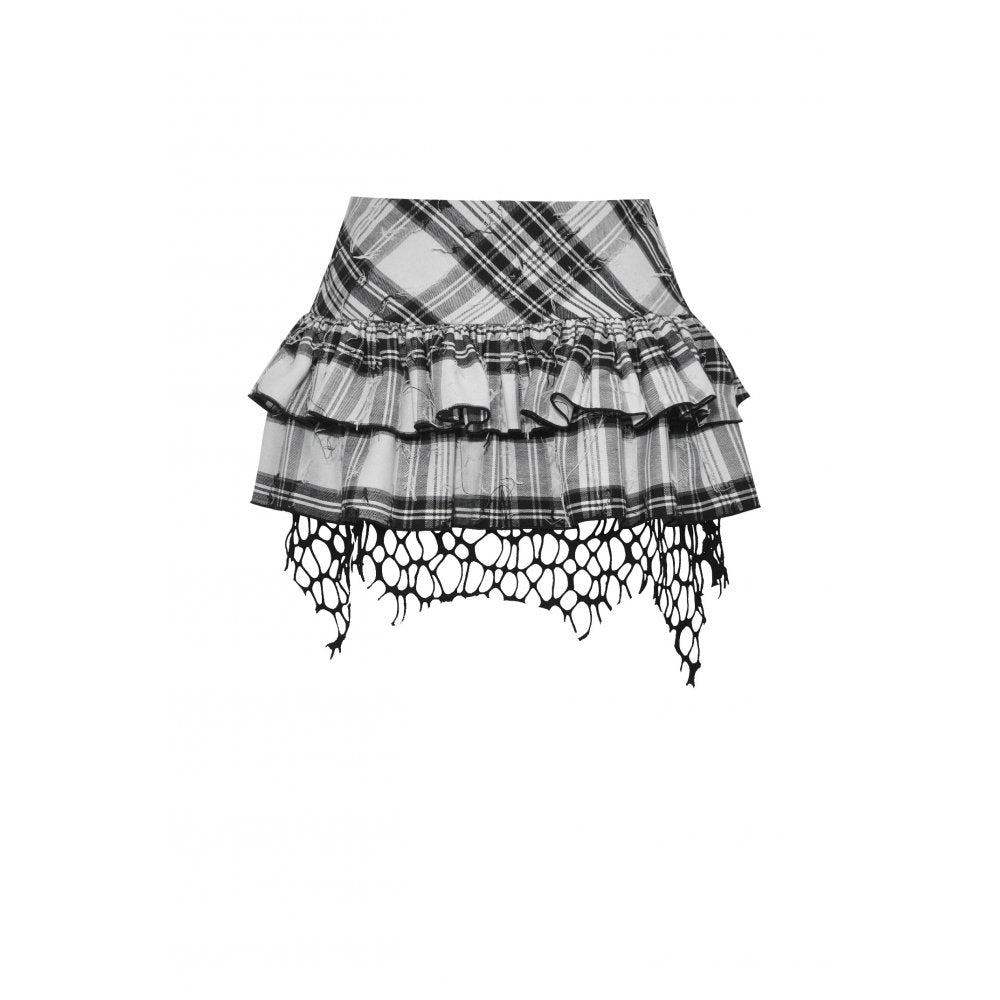 Dark in Love Punk Skirt Quinn Black and White Checked Asymmetrical - QHA UK
