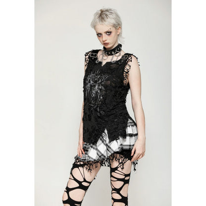 Dark in Love Punk Skirt Quinn Black and White Checked Asymmetrical - QHA UK
